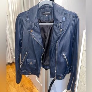 Slate & Willow Navy Leather Moto Jacket